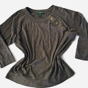 Lauren Jeans Co Ralph Lauren Gray Pima Cotton Button Shoulder Top Size L